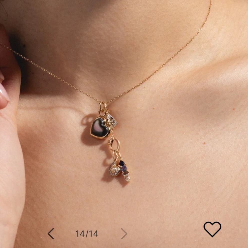 Elizabeth Stone Black Mother of Pearl Heart Charm - Picture 4 of 5